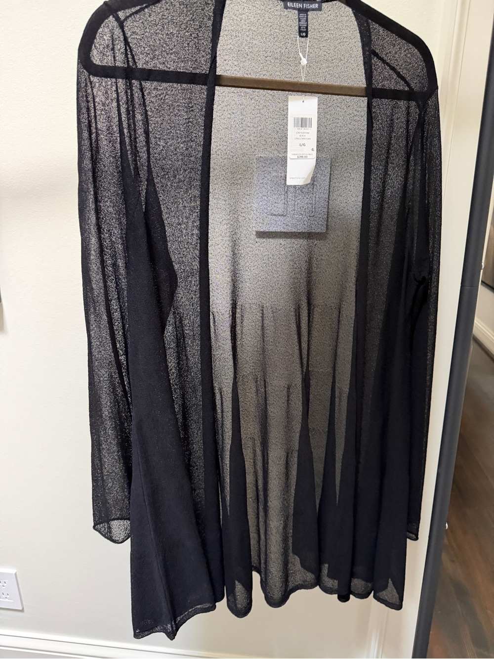 Eileen Fisher Sheer Black Long Cardigan NWT LG - Picture 2 of 3